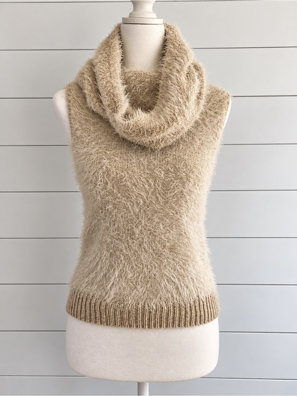 Bebe Fuzzy Shimmer Cowl Neck Sweater Vest Y2K Small